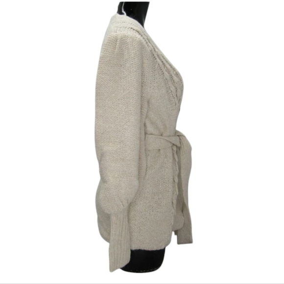 Toccin Womens Cardigan Short Popcorn Button Up Waist Tie  Size M Vanilla Beige - Picture 5 of 10